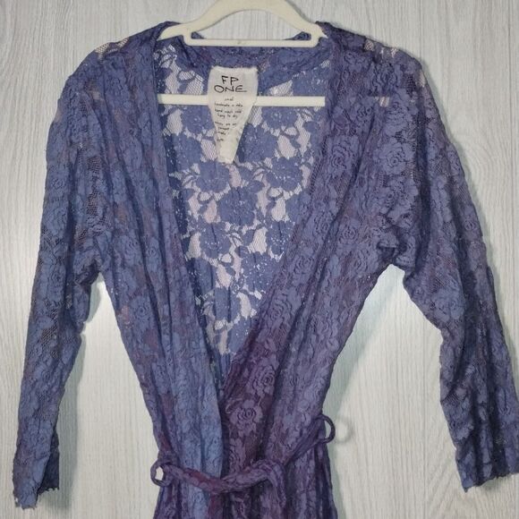 Free People One Purple and White Ombre Lace Duster Wrap Cardigan - Picture 2 of 8